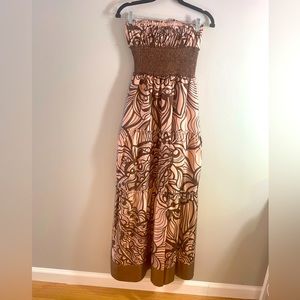 BCBG long bandeau silk dress mocha/pink sz S